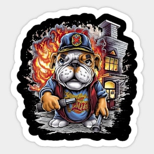 Accountant English Bulldog t-shirt design, a bulldog wearing a firefighter's helmet and holding a hose Sticker